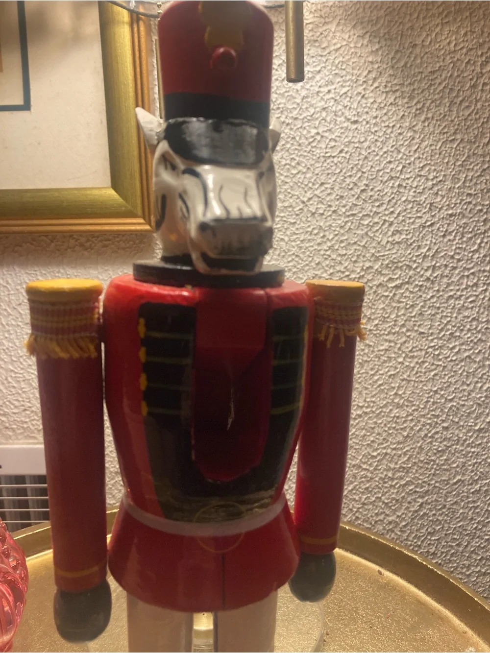 SWANK Red and Green Festive Wooden Nutcracker with Gold Trim